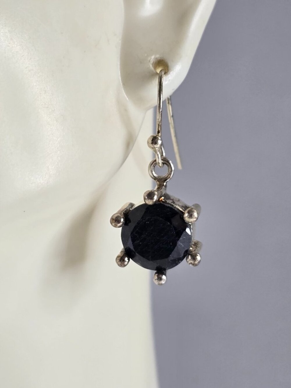 Womens Vintage Estate Sterling Silver Natural Sapphire Earrings 7.4g E7882